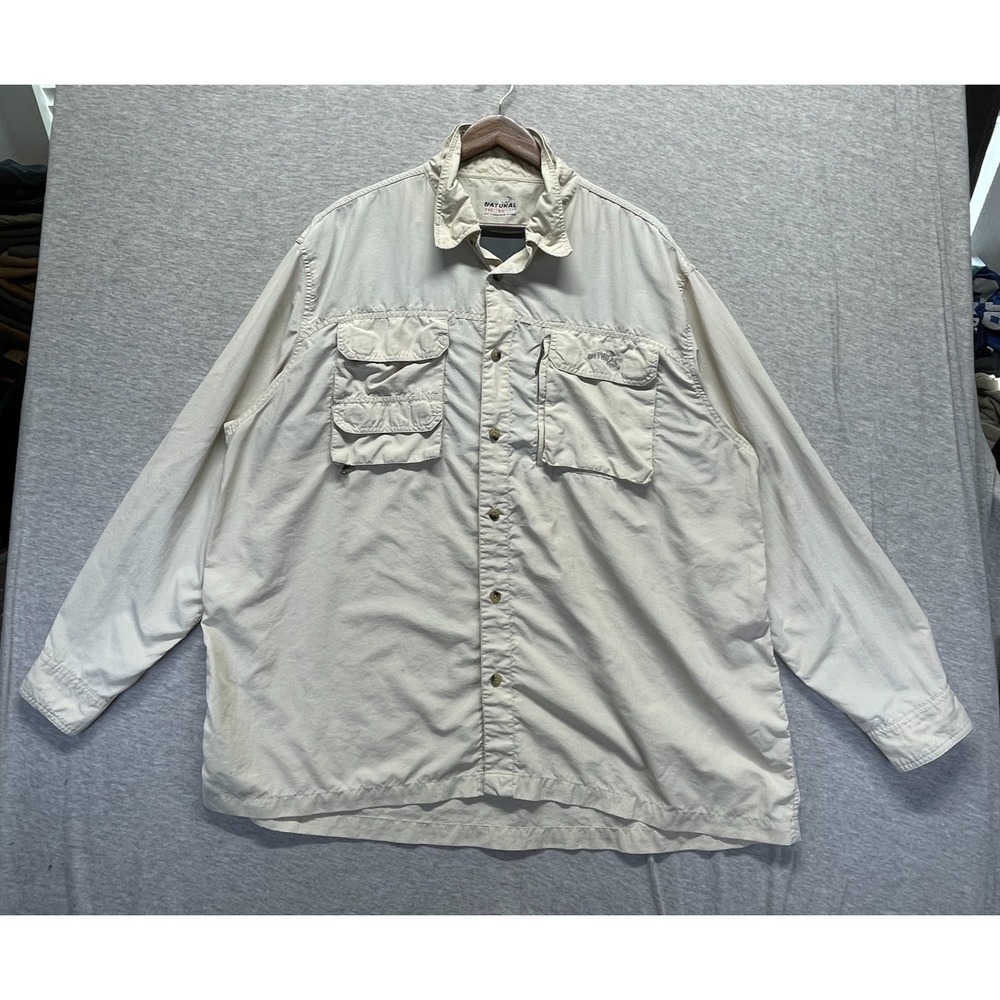 Natural Gear Fishing Shirt Mens 2XL Beige Nylon Vented Back Collared Button Up